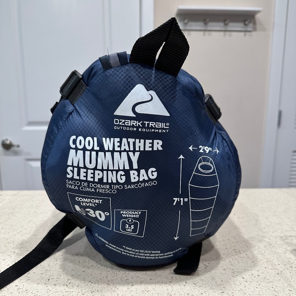 Ozark Trail, Cool Weather Mummy Sleeping Bag for Adult, Blue